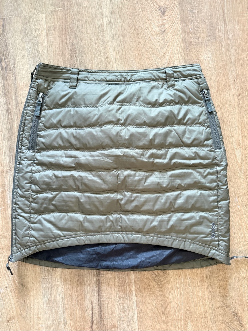 Skhoop Duck Down Mini Skirt Green Ski Hiking Outdoors Puffer Insulated L